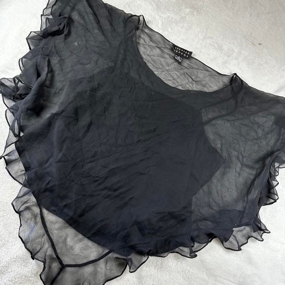 Spenser Jeremy 100% silk black poncho blouse with built in cami tank top y2k - Picture 2 of 4